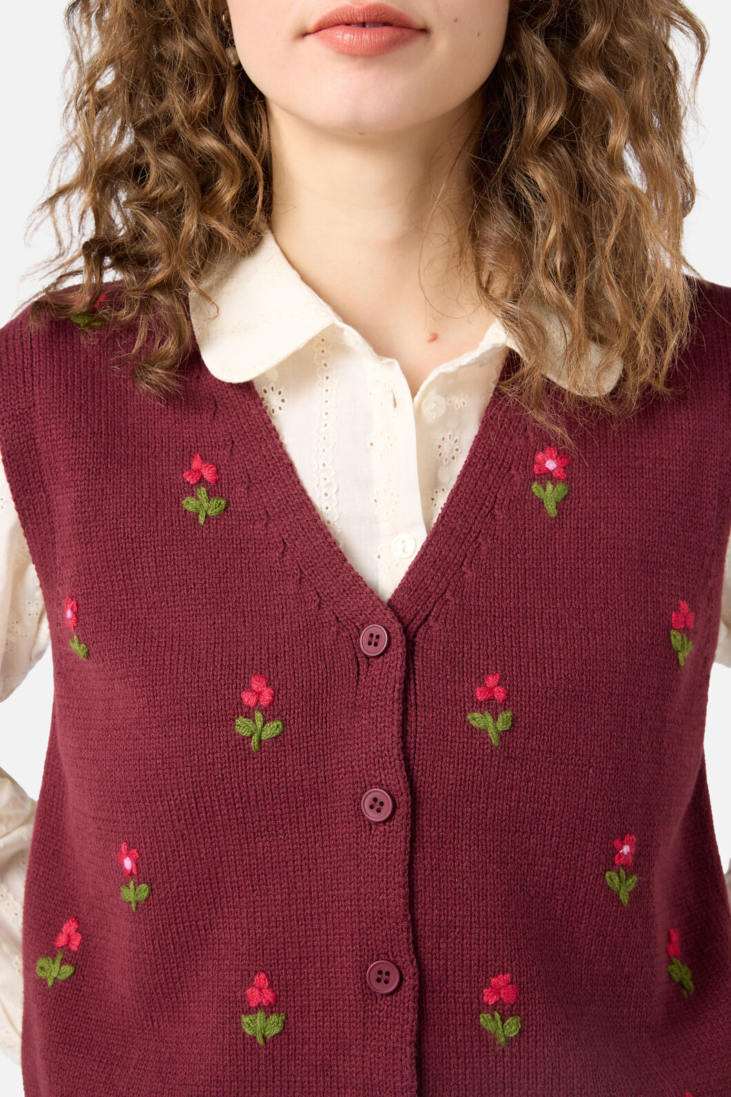 Princess Highway - Ditsy Embroidered Knit Vest - plum