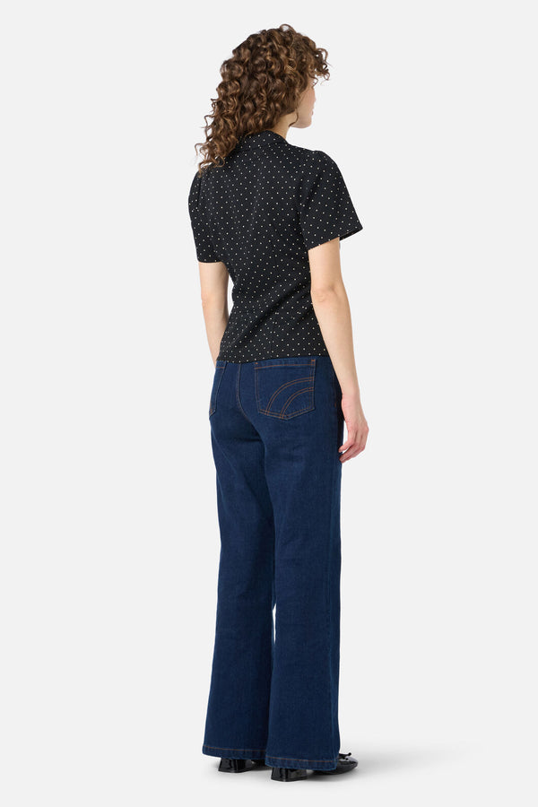 Princess Highway - Dolly Spot Short Sleeve Blouse - black