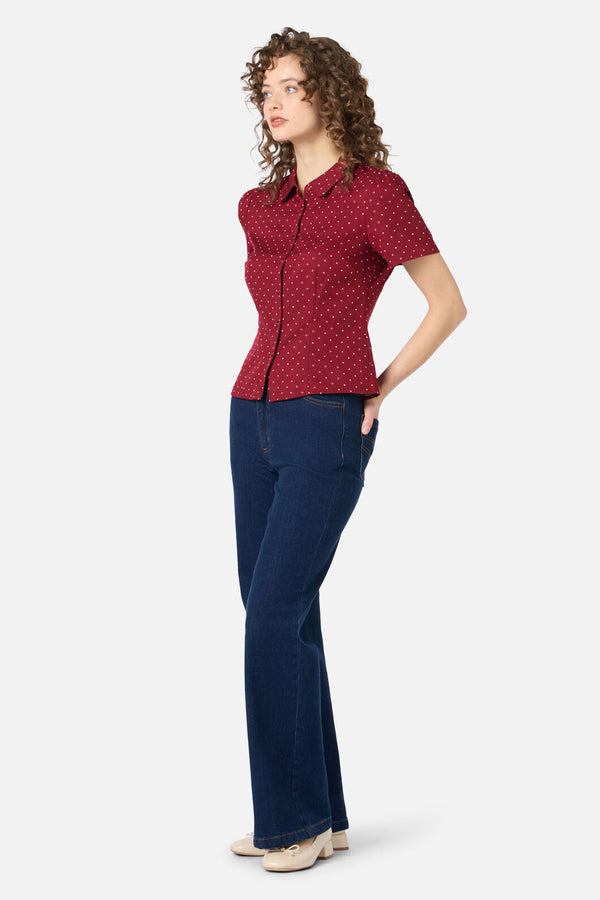 Princess Highway - Dolly Spot Short Sleeve Blouse - red