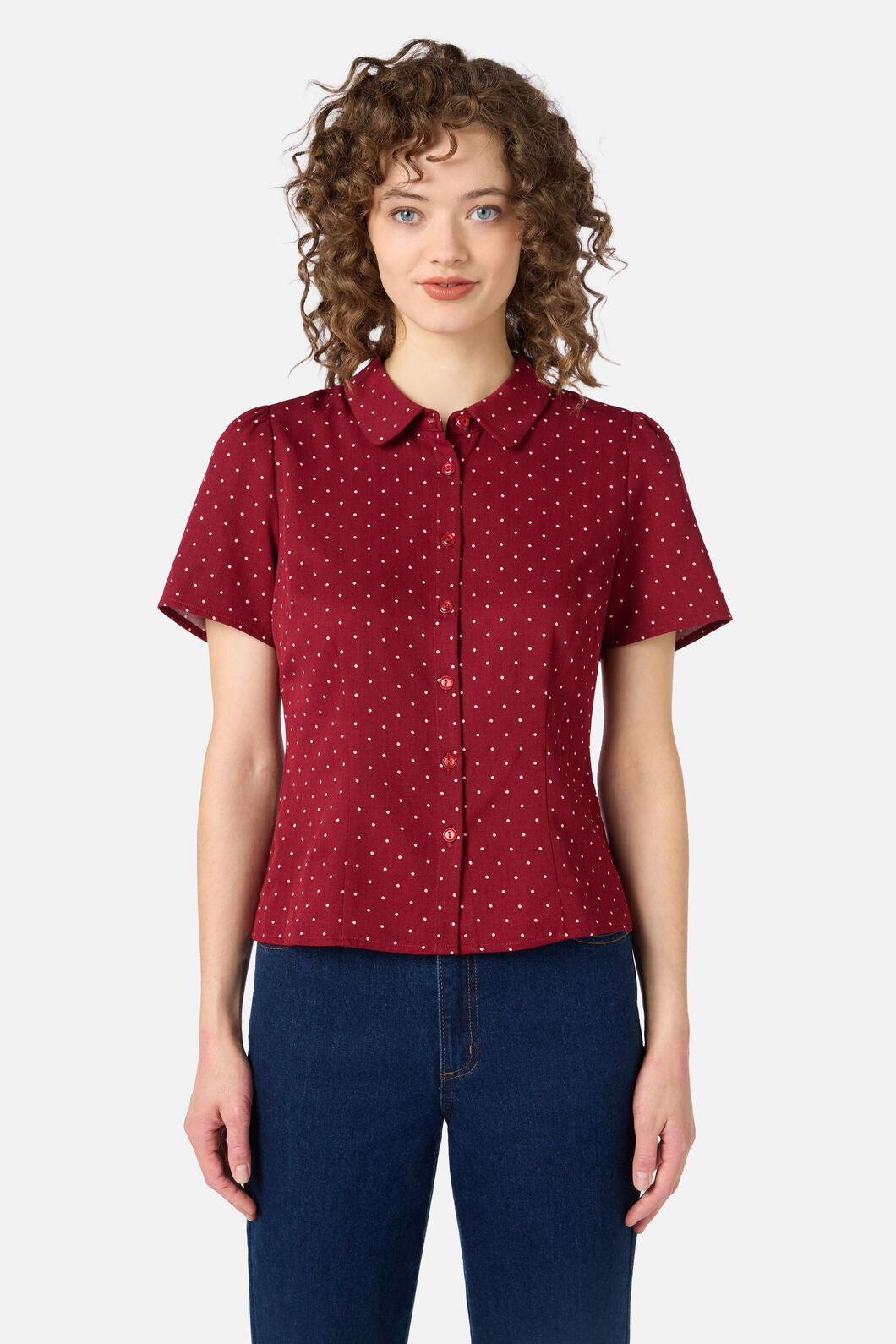 Princess Highway - Dolly Spot Short Sleeve Blouse - red