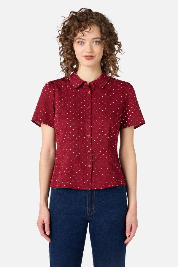 Princess Highway - Dolly Spot Short Sleeve Blouse - red