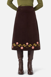 Princess Highway - Della Embroidered Midi Skirt - chocolate