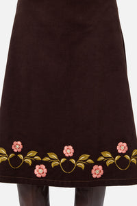 Princess Highway - Della Embroidered Midi Skirt - chocolate