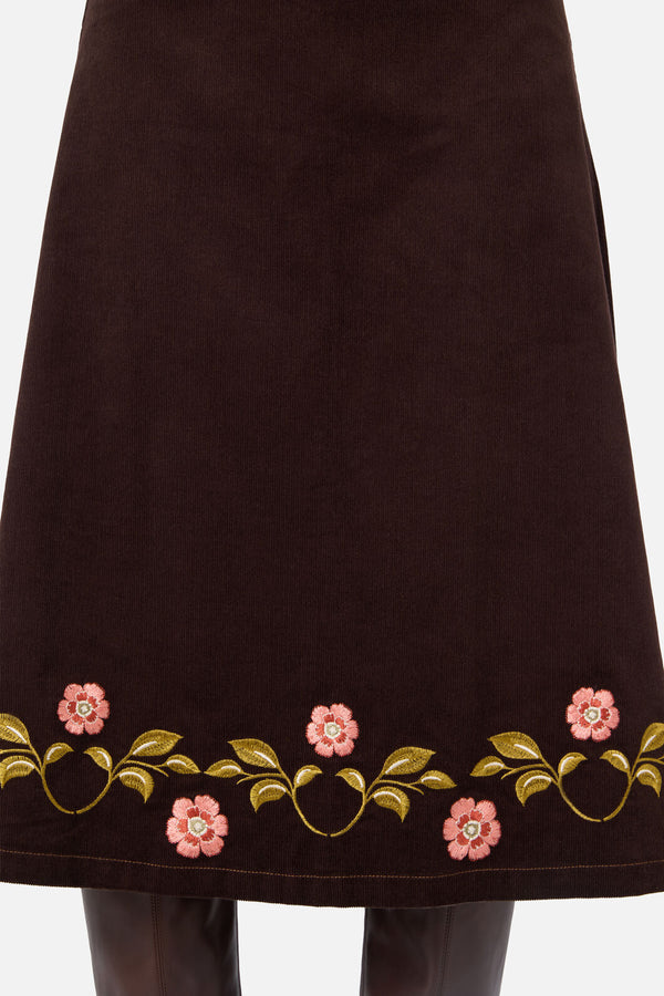 Princess Highway - Della Embroidered Midi Skirt - chocolate