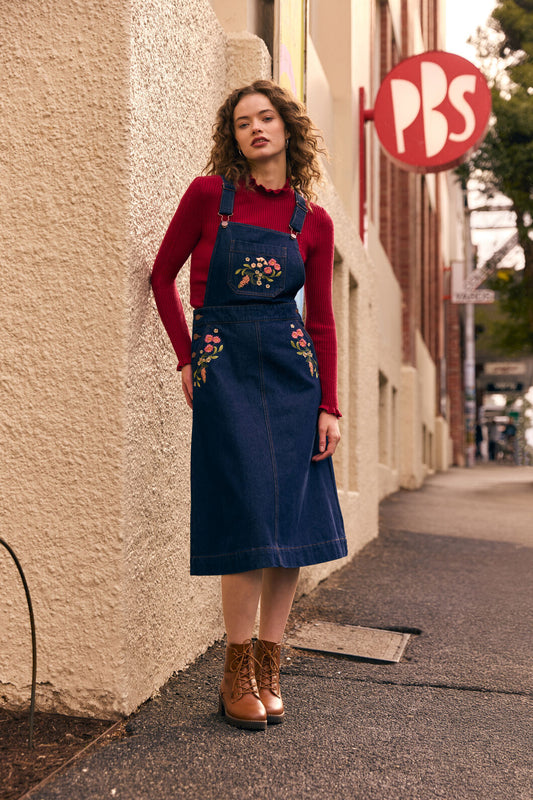 Princess Highway - Native Embroidered Pinafore - blue-denim