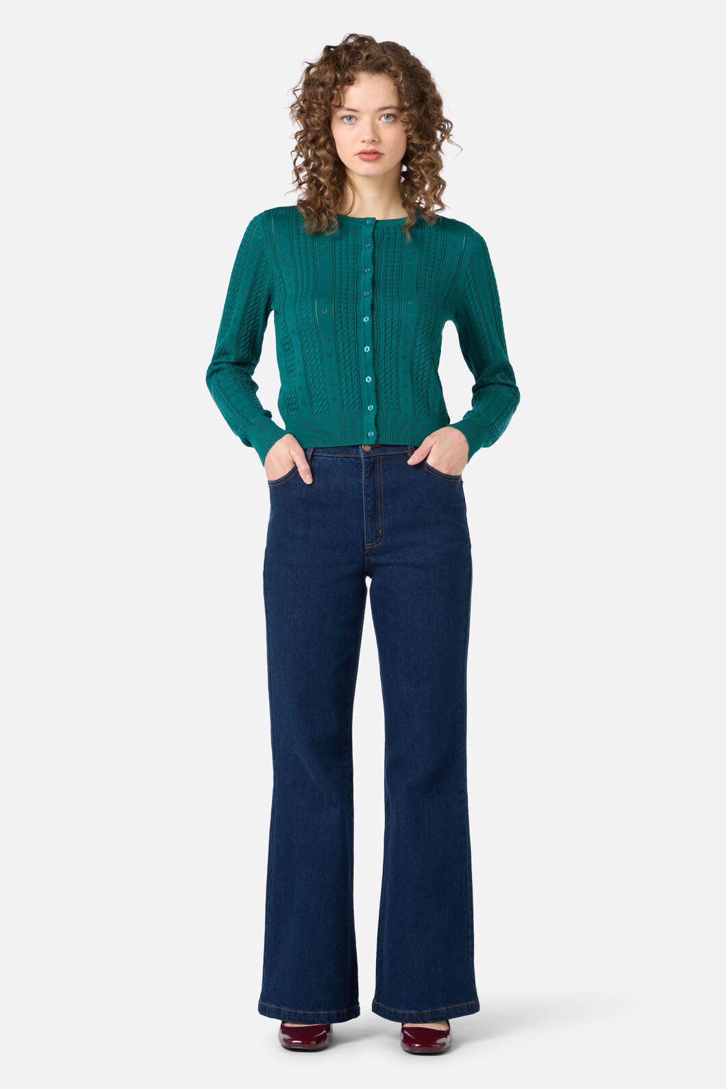 Princess Highway - Lisa Pointelle Cardigan - teal