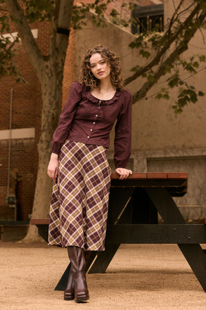 Princess Highway - Vera Check Midi Skirt - chocolate