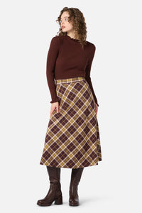 Princess Highway - Vera Check Midi Skirt - chocolate