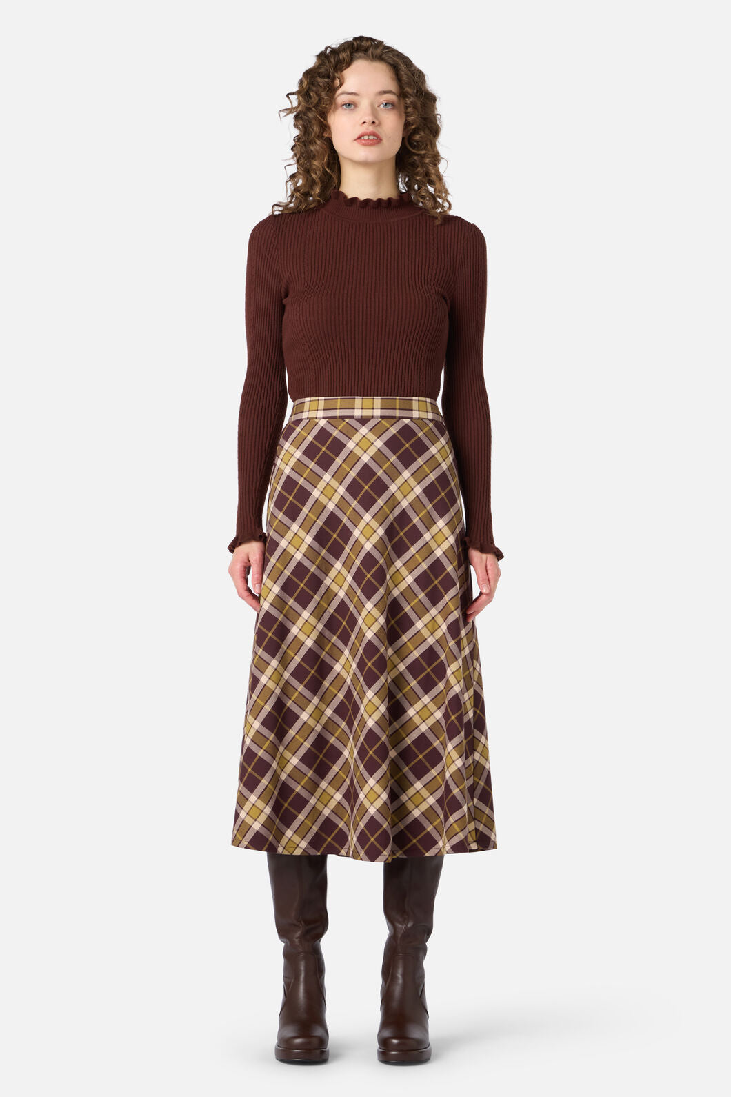 Princess Highway - Vera Check Midi Skirt - chocolate