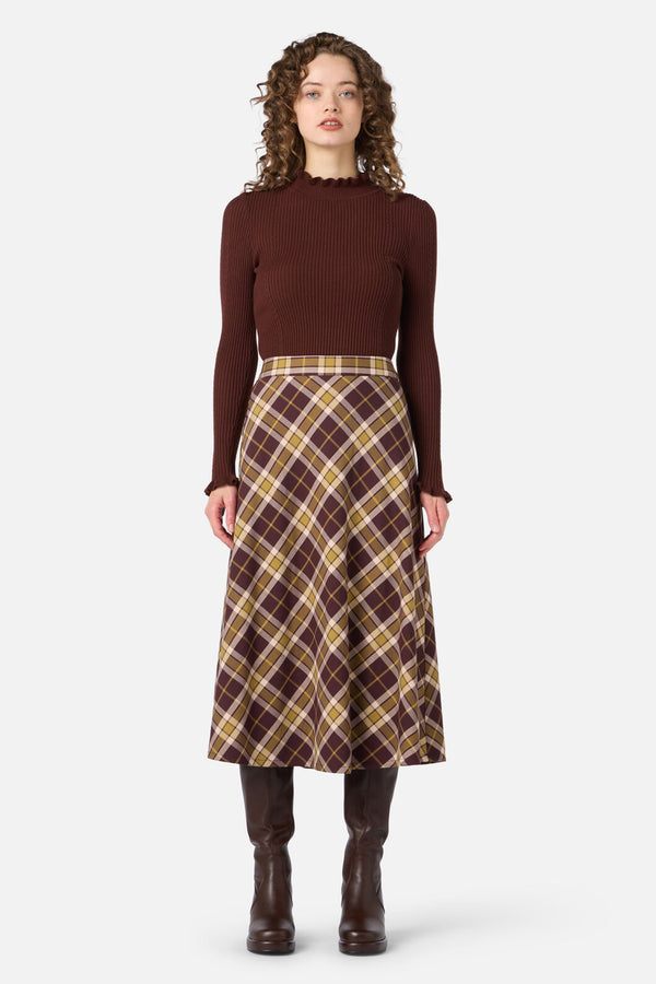 Princess Highway - Vera Check Midi Skirt - chocolate