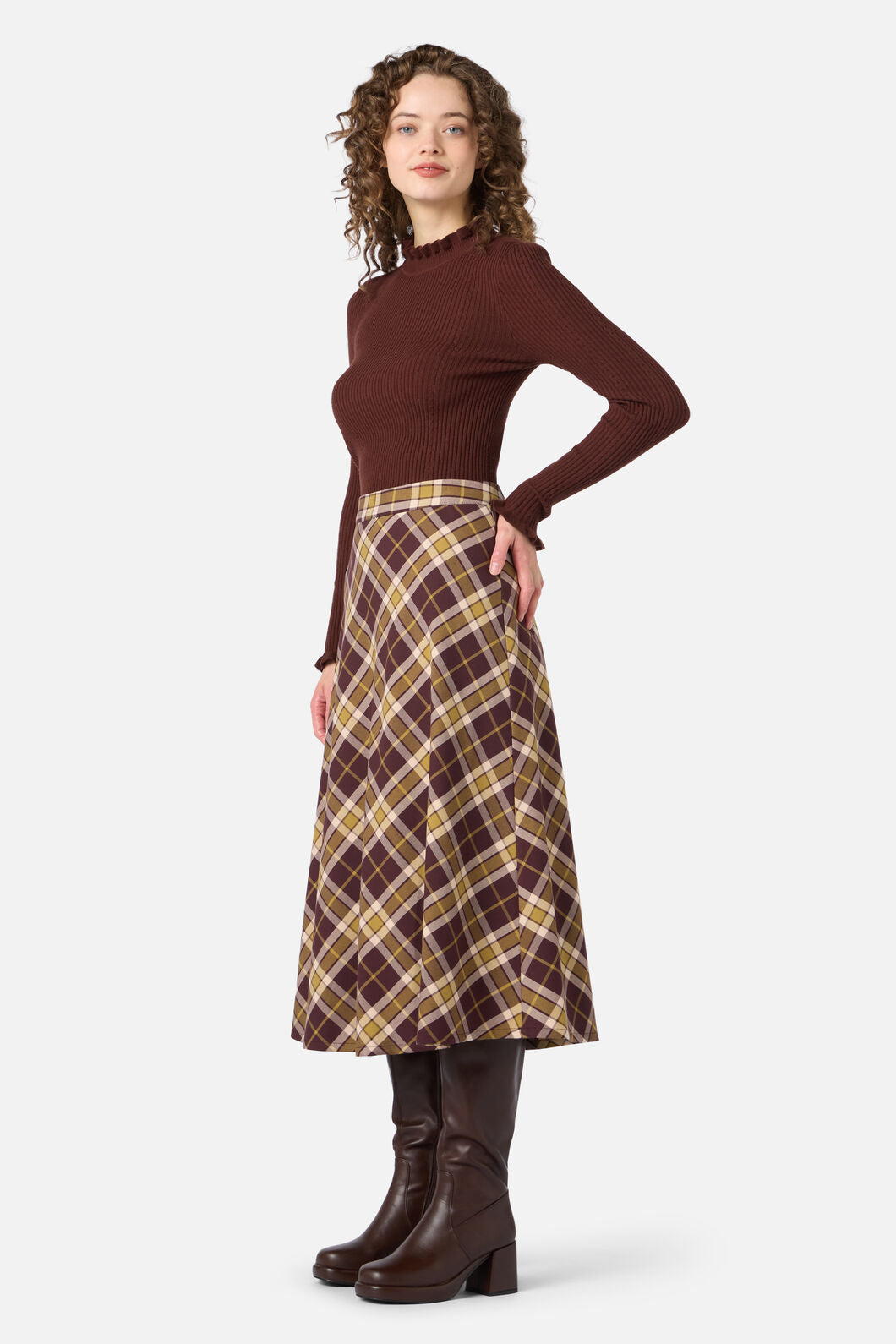 Princess Highway - Vera Check Midi Skirt - chocolate