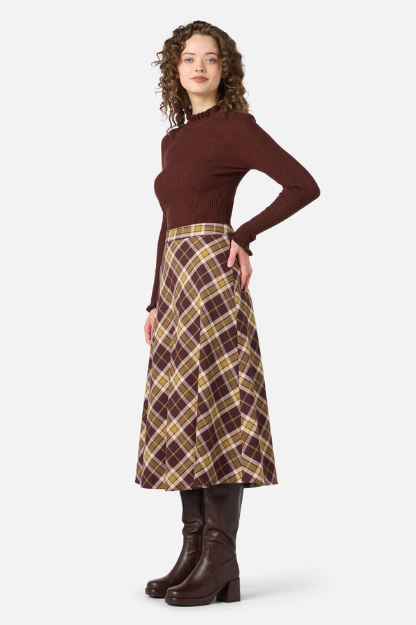 Princess Highway - Vera Check Midi Skirt - chocolate