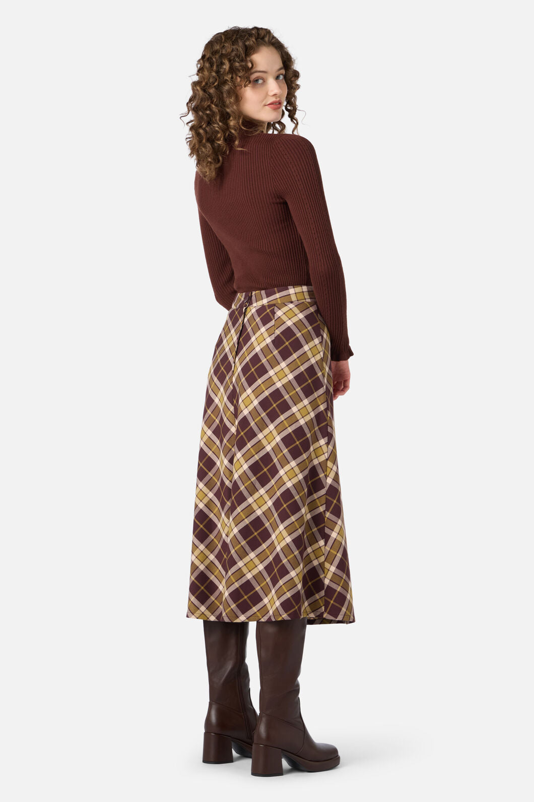 Princess Highway - Vera Check Midi Skirt - chocolate