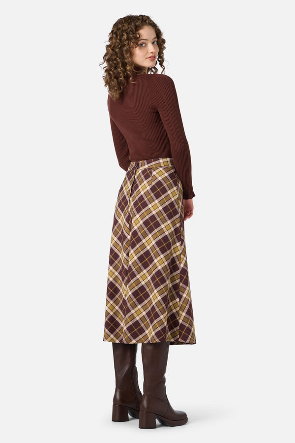 Princess Highway - Vera Check Midi Skirt - chocolate