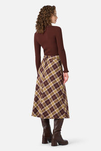 Princess Highway - Vera Check Midi Skirt - chocolate