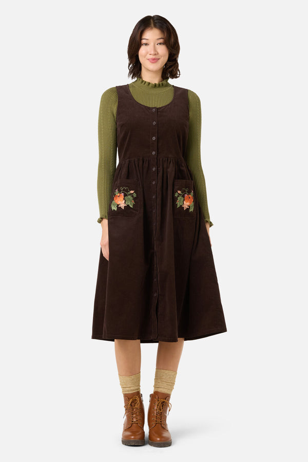 Princess Highway - Pumpkin Embroidered Cord Dress - chocolate