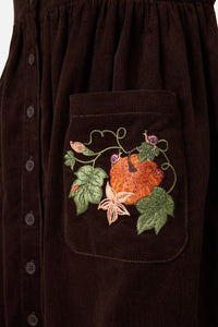 Princess Highway - Pumpkin Embroidered Cord Dress - chocolate