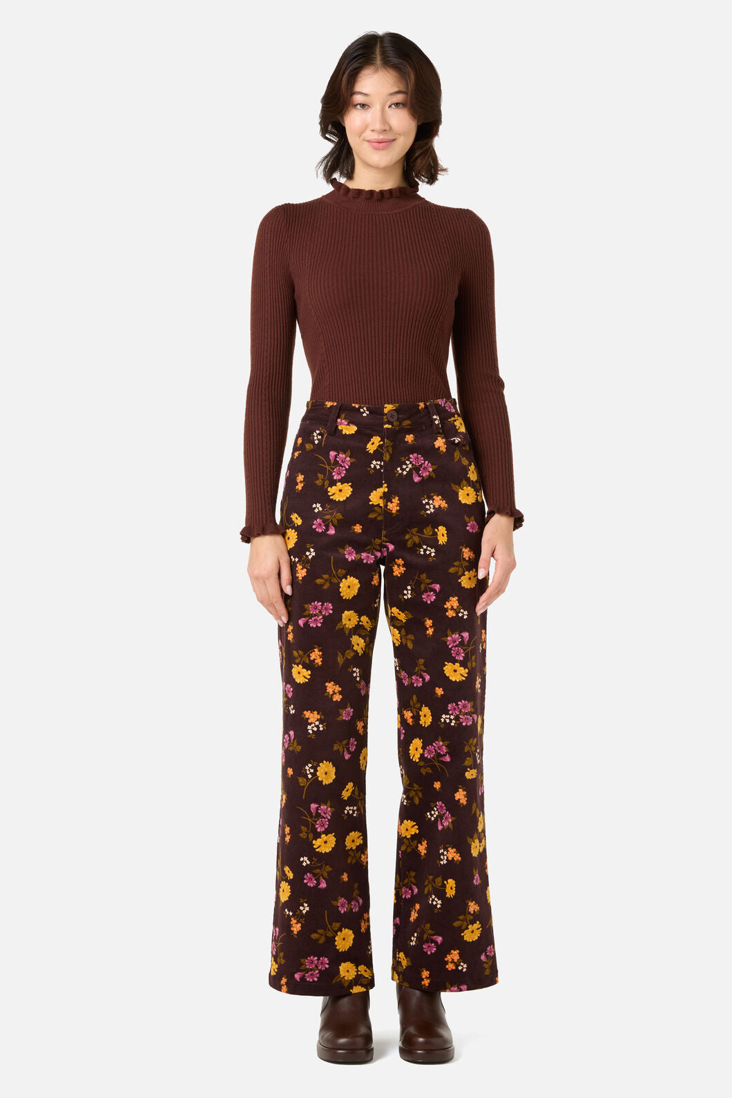Princess Highway - Winona Flower Corduroy Jean - chocolate