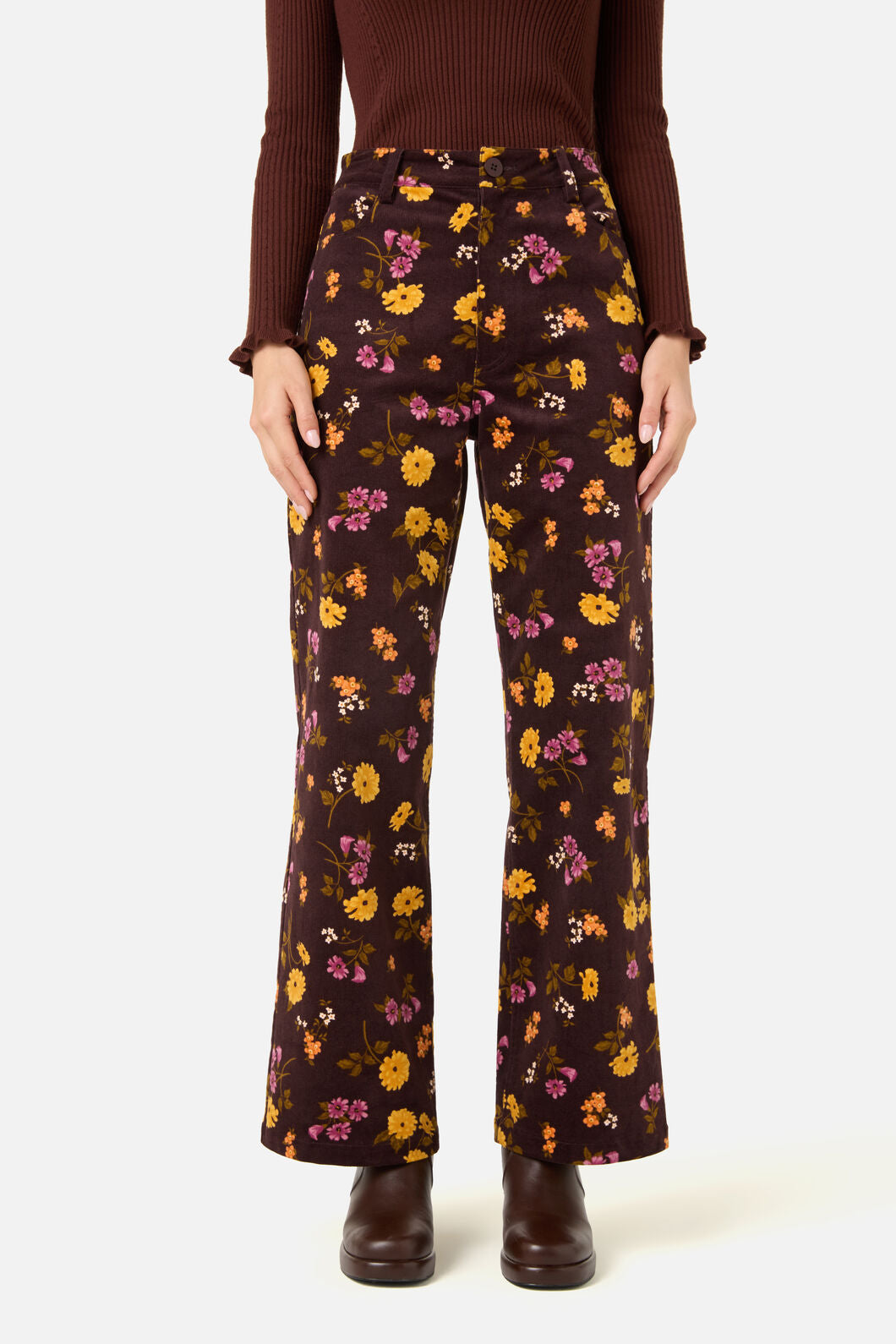 Princess Highway - Winona Flower Corduroy Jean - chocolate