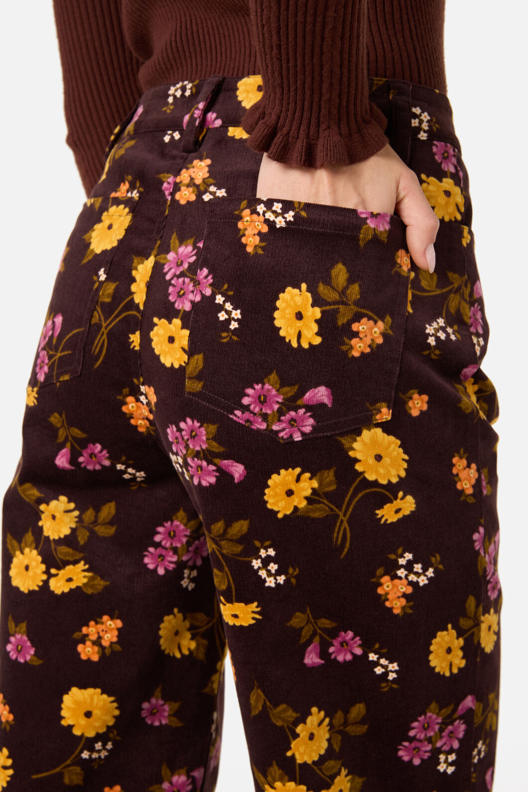 Princess Highway - Winona Flower Corduroy Jean - chocolate