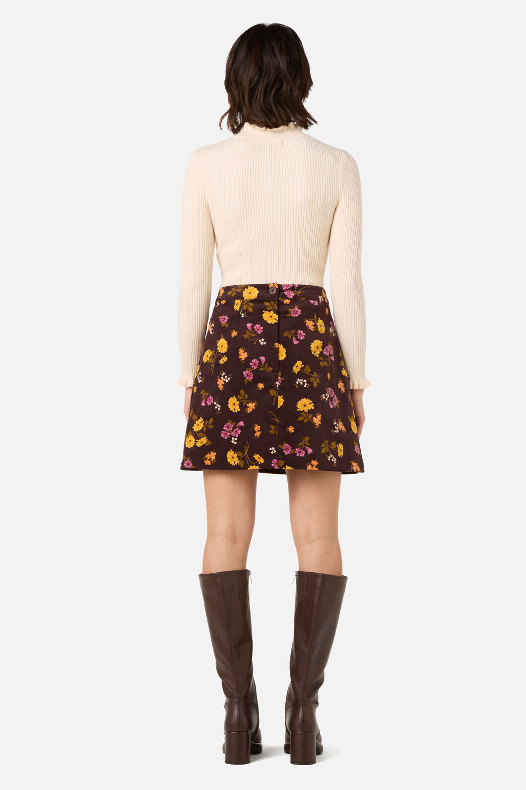 Princess Highway - Winona Flower Corduroy Skirt - chocolate