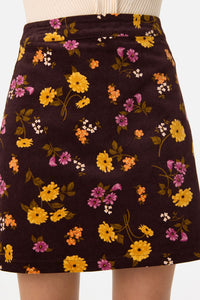 Princess Highway - Winona Flower Corduroy Skirt - chocolate