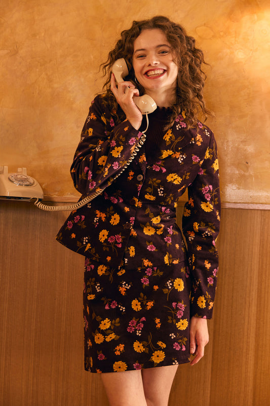 Princess Highway - Winona Flower Corduroy Blazer - chocolate