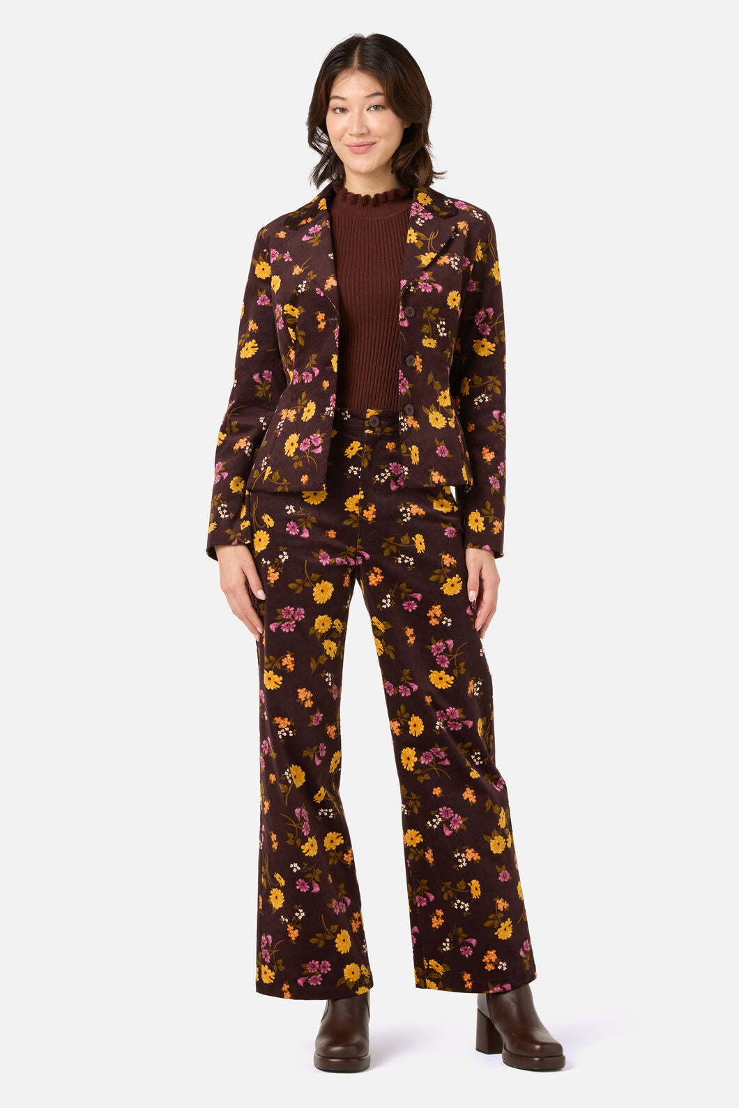 Princess Highway - Winona Flower Corduroy Blazer - chocolate