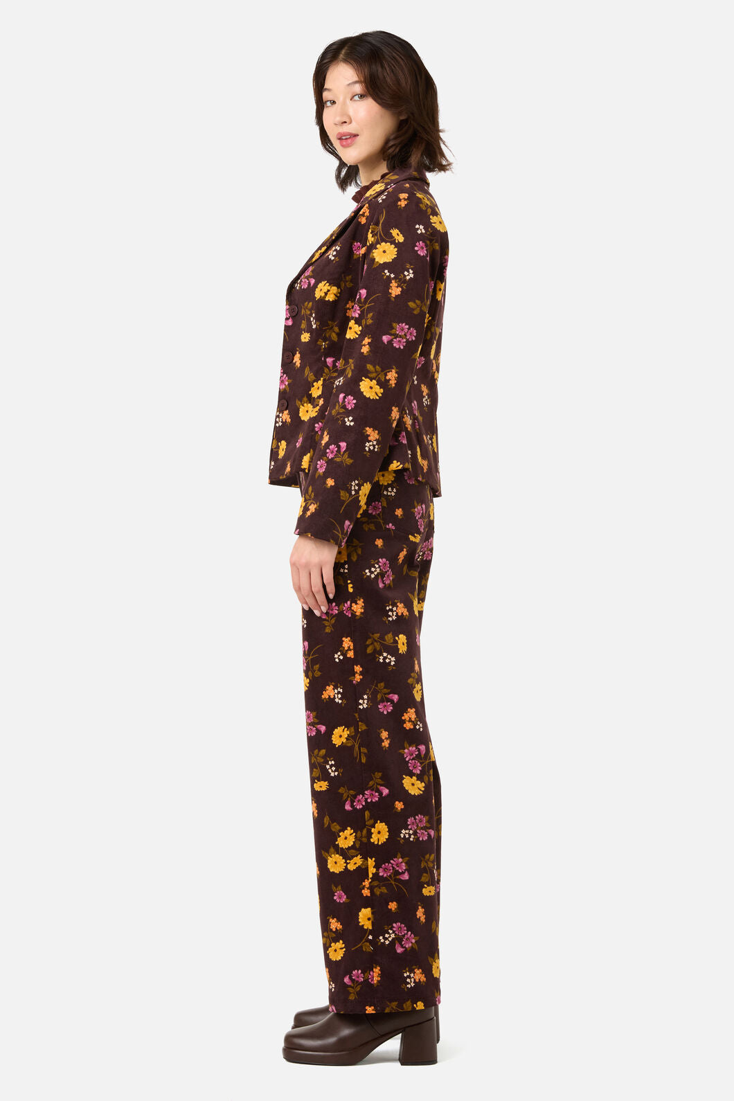 Princess Highway - Winona Flower Corduroy Blazer - chocolate
