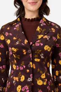 Princess Highway - Winona Flower Corduroy Blazer - chocolate