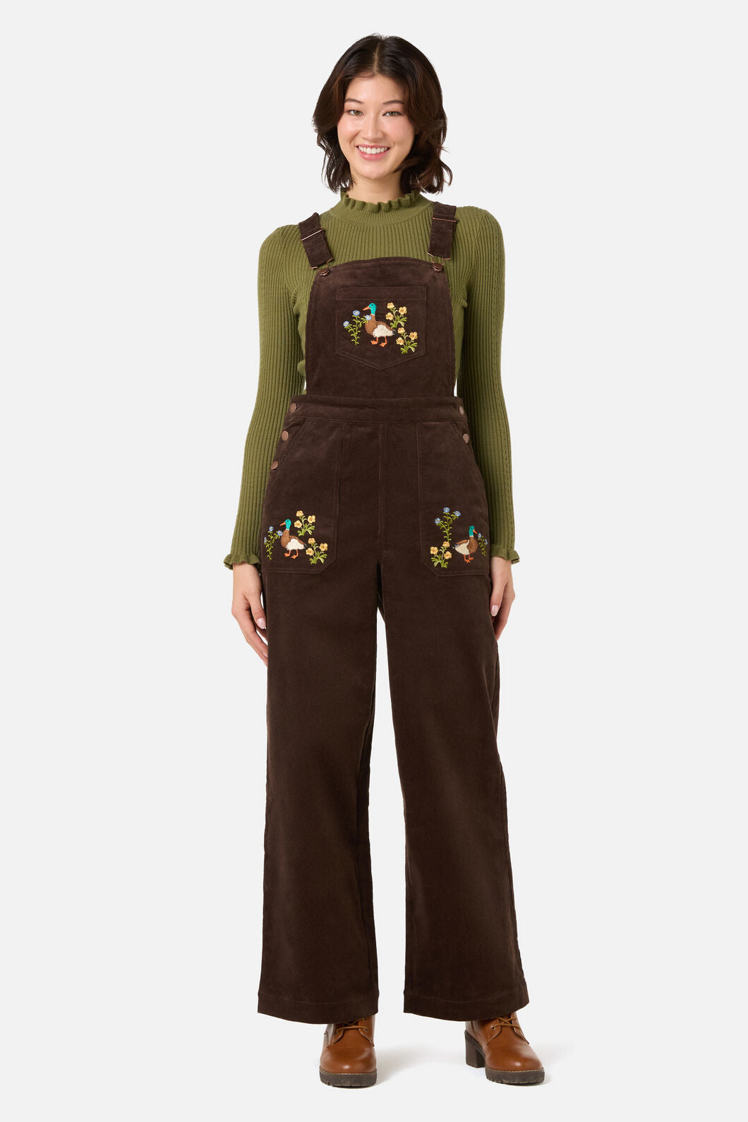 Princess Highway - Sweet Ducks Emb Cord Overall - chocolate