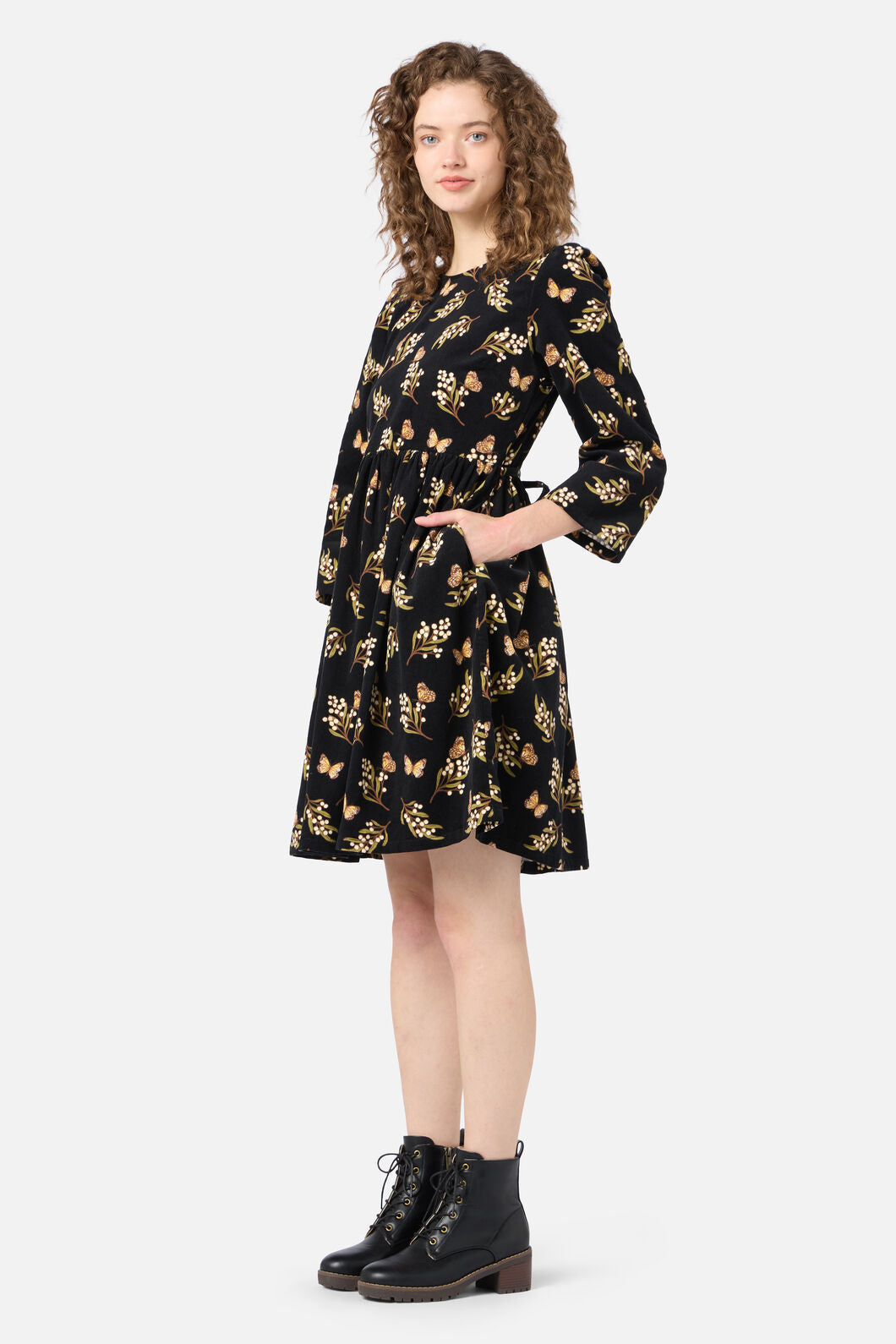 Princess Highway - Wattle & Butterfly Smock Dress - black