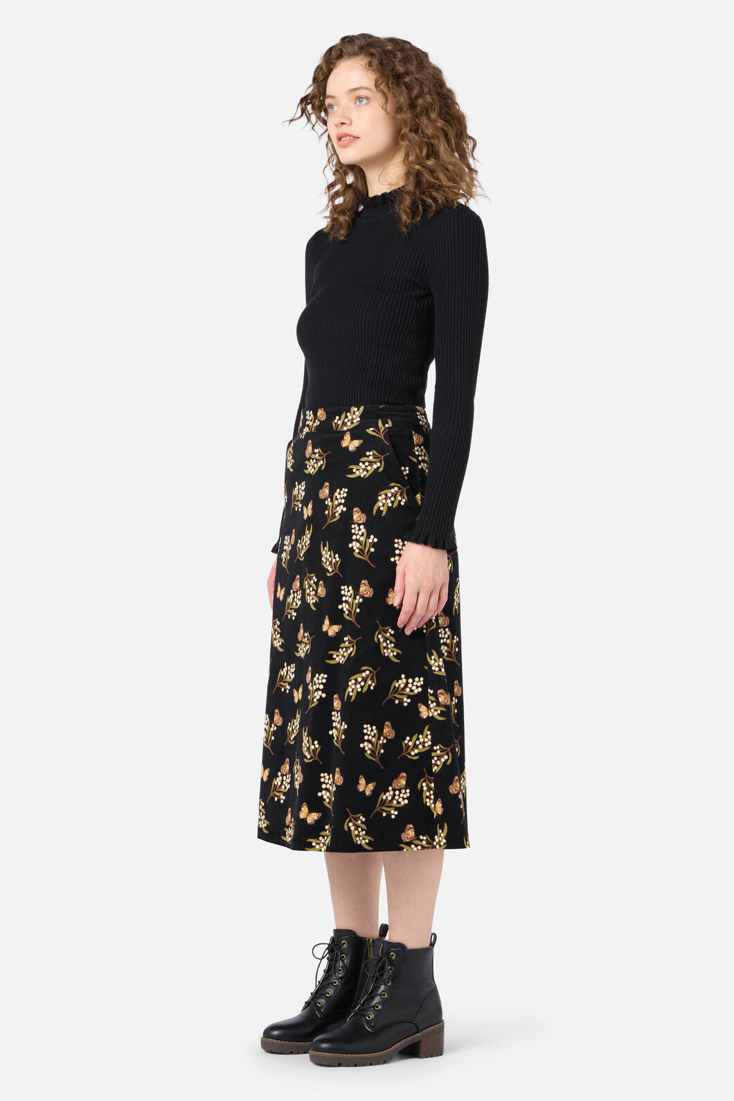 Princess Highway - Wattle & Butterfly Midi Skirt - black