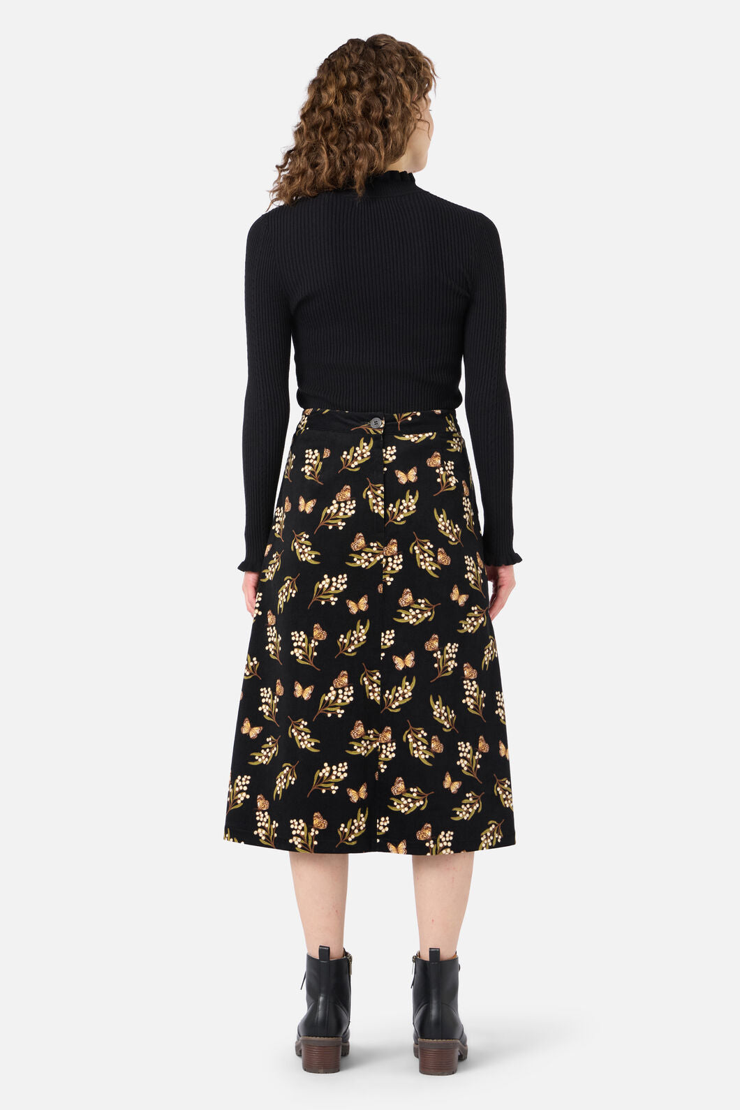 Princess Highway - Wattle & Butterfly Midi Skirt - black