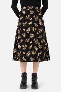 Princess Highway - Wattle & Butterfly Midi Skirt - black