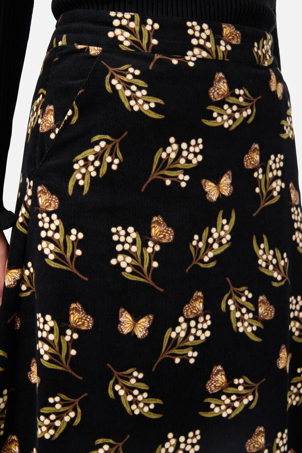 Princess Highway - Wattle & Butterfly Midi Skirt - black