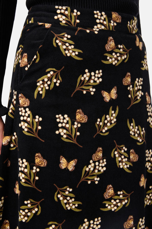 Princess Highway - Wattle & Butterfly Midi Skirt - black