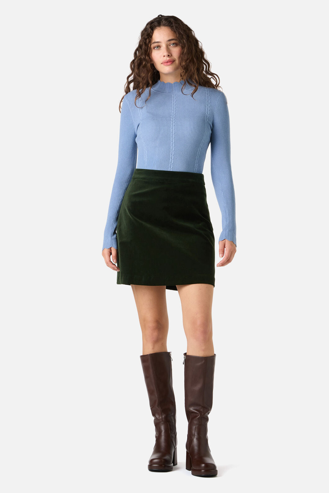 Princess Highway - Rachel Velvet Skirt - olive-green