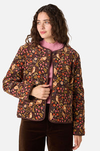 Princess Highway - Forest Owl Quilted Cord Jacket - chocolate