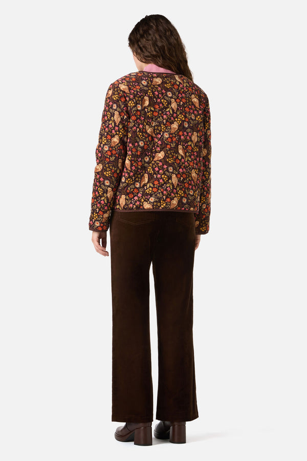 Princess Highway - Forest Owl Quilted Cord Jacket - chocolate