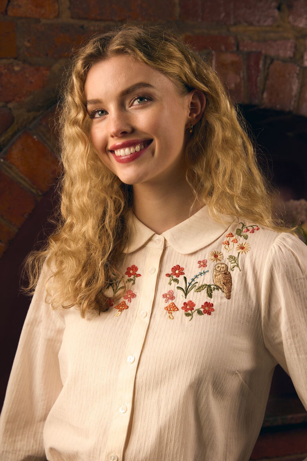 Princess Highway - Owl Embroidered Blouse - cream