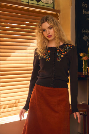 Princess Highway - Owl Embroidered Cardigan - chocolate