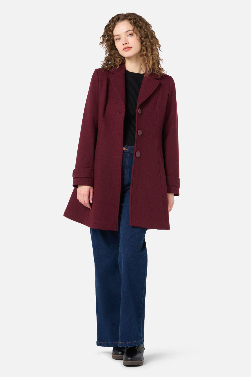 Princess Highway - Mabel A-Line Wool Blend Coat - plum