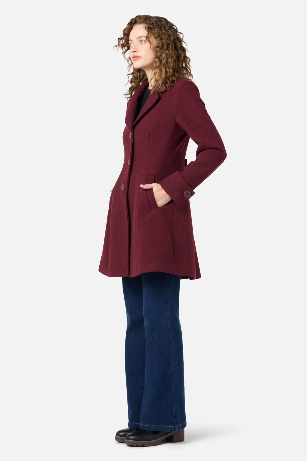 Princess Highway - Mabel A-Line Wool Blend Coat - plum