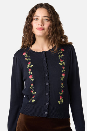 Princess Highway - Roses Embroidered Cardigan - navy