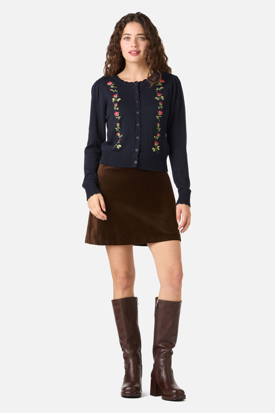 Princess Highway - Roses Embroidered Cardigan - navy