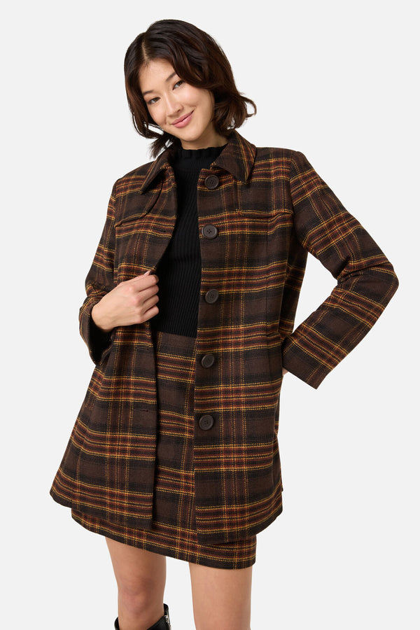 Princess Highway - Wilma Check Coat - chocolate