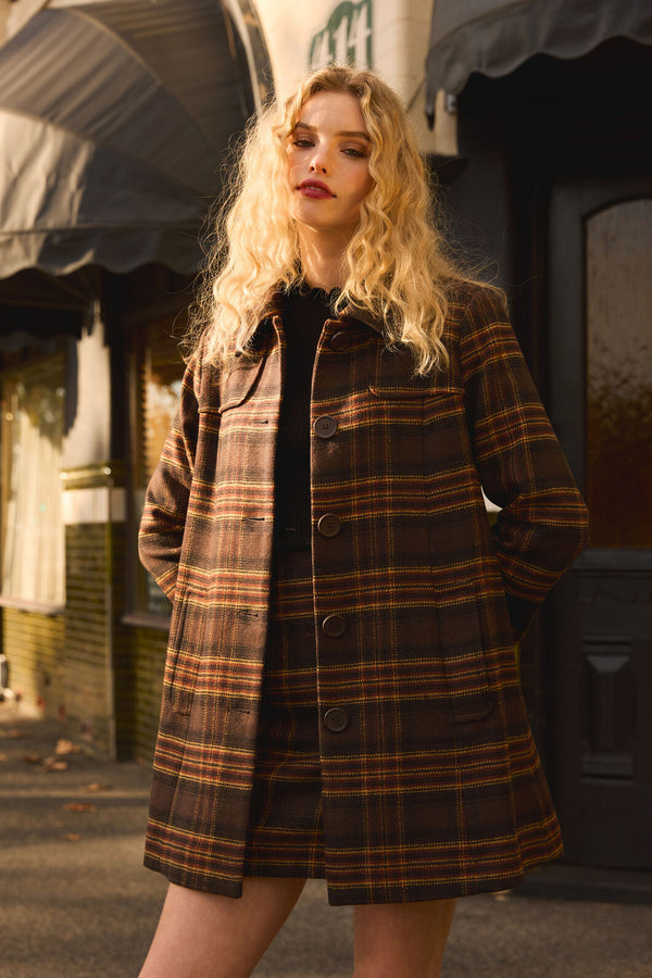 Princess Highway - Wilma Check Coat - chocolate