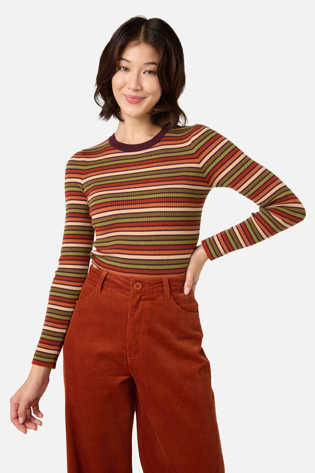 Princess Highway - Darcy Stripe Rib Knit Top - rust