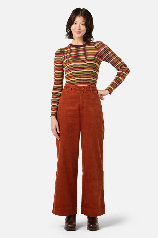 Princess Highway - Darcy Stripe Rib Knit Top - rust
